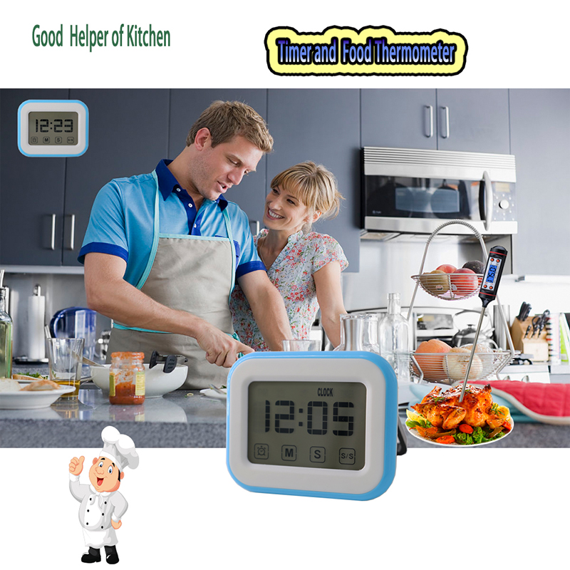 Докосване на бутон Таймер за кухня цифров 24 часа Магнитен таймер за готвене с будилник, прибираща се стойка