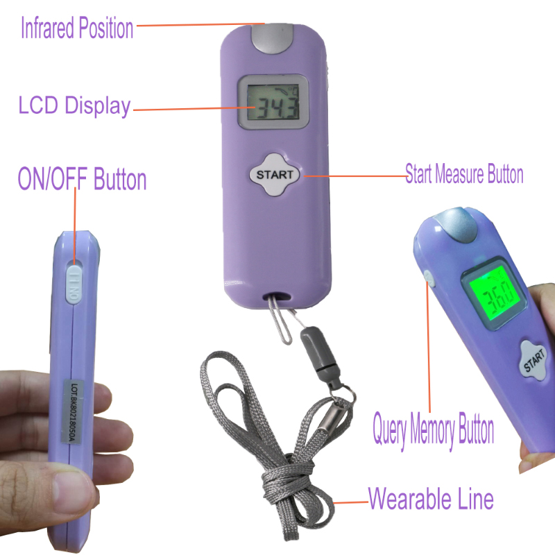 3 цвята подсветка Безконтактен инфрачервен термометър с температурни сигнали