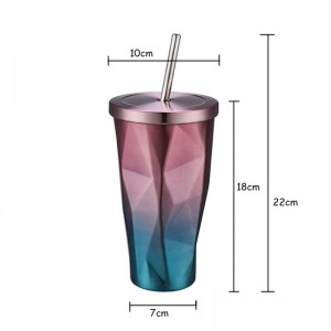 Чаша за пътуване 16oz | Чаши от неръждаема стомана, колба с чаша с изолация от кафе, ледена чаша за чай с кола със сламки за пиене