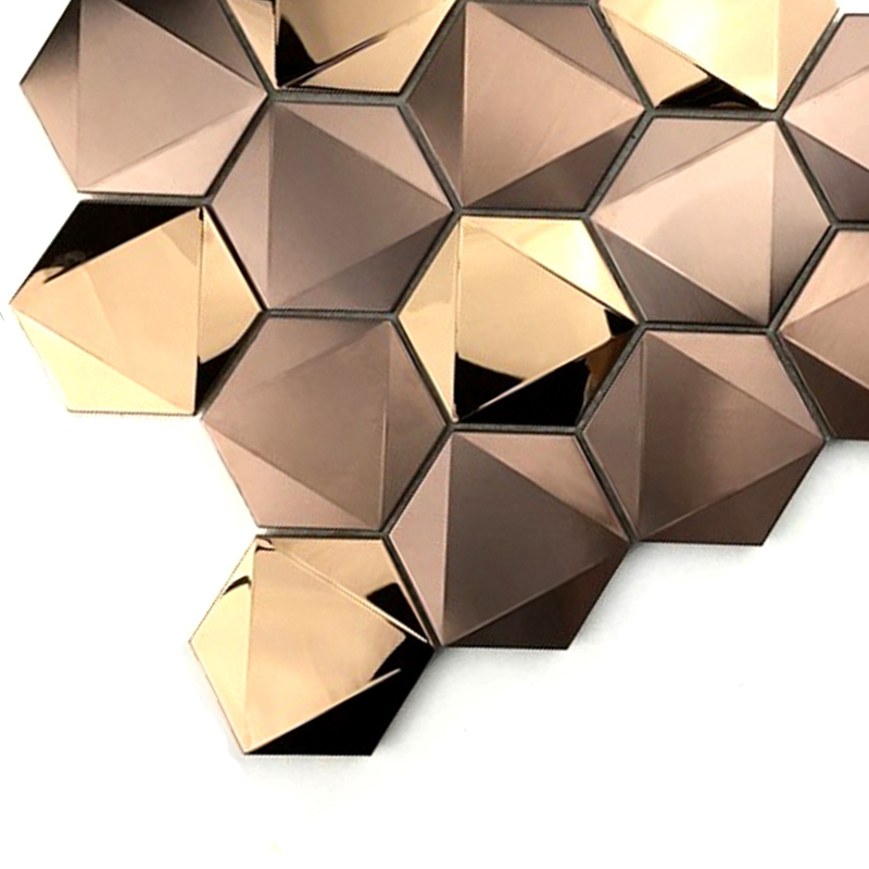 Rose Gold 3D Hexagon 304/316 Мозайка от неръждаема стомана за декорация на стени