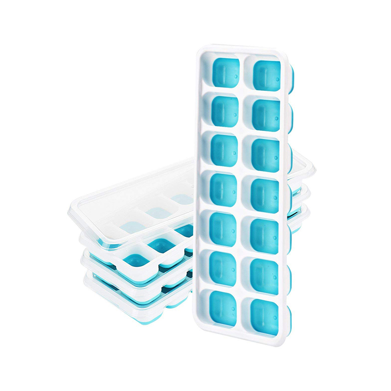 BPA Безплатна хранителна степен Силикон за безопасност 4 пакета с 14 кубчета лед с капак
