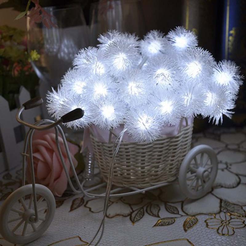 LED Снежни помпонни струнни светлини Цветни въжени украшения за Коледа / Ваканция / Сватба / Парти