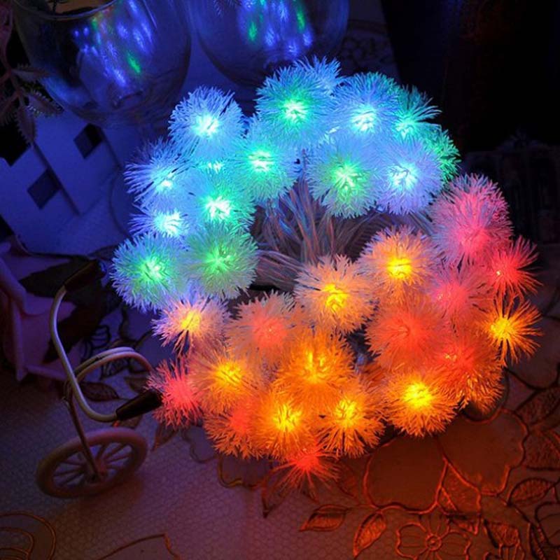 LED Снежни помпонни струнни светлини Цветни въжени украшения за Коледа / Ваканция / Сватба / Парти