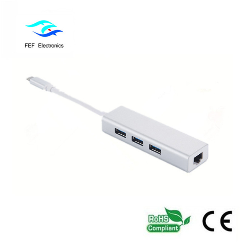 USB 3.1 Тип c към RG45 женски Gigabit Ethernet + 3 * USB2.0 женски ABS корпус Код: FEF-USBIC-016