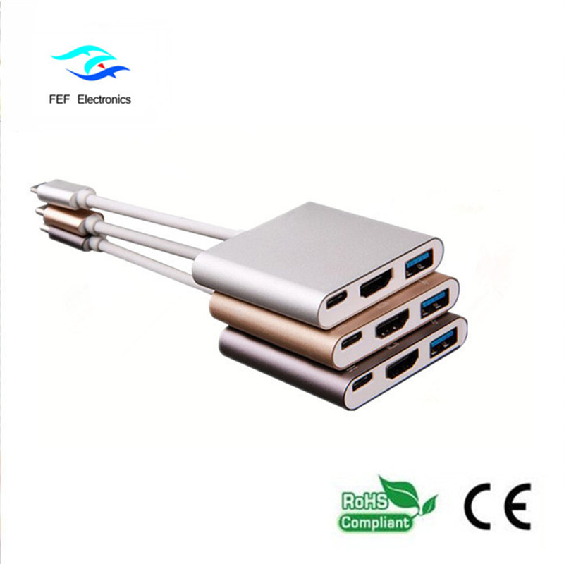 USB тип c към usb3.0 женски + HDMI женски + PD конвертор метален калъф FEF-USBIC-005A