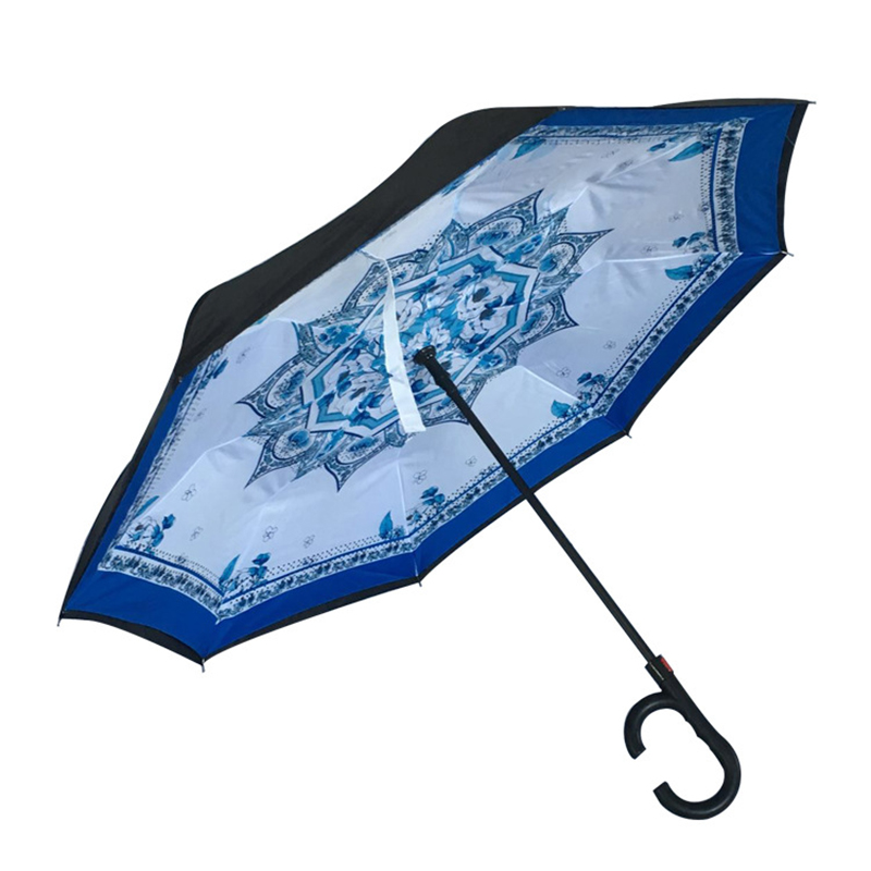 2019 Маркетинг подаръци Автоматично отваряне манул затваряне по поръчка специален печат специален дъжд обратен ветроустойчив обърнат чадър