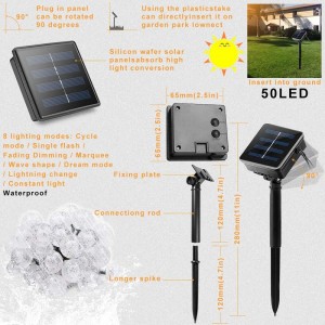 слънчева лампа низ 50 LED балон кристална сфера 7 м / 23 фута 8 режим коледни феи светлини, подходящи за открита коледна пейзаж градина ...