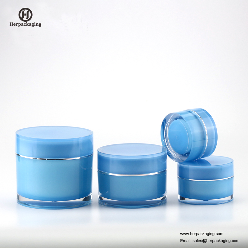 HXL212 Кръг празен блестящ син козметичен буркан с двоен стенен контейнер за грижа за кожата