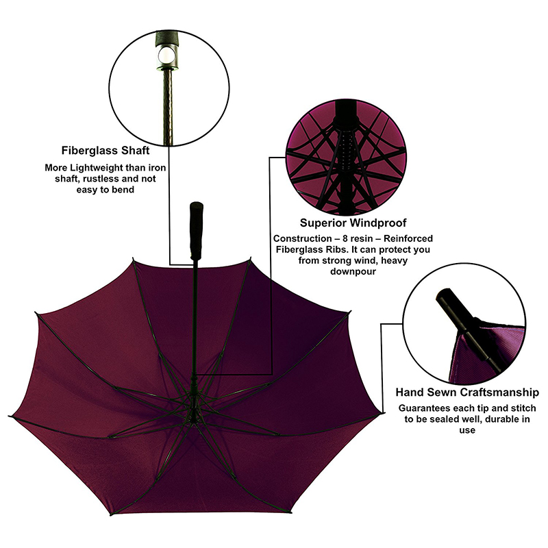 Промоционални ветроустойчиви двойни слоеве Автоматично отворен чадър за голф с лого персонализиран ръкав за рамо