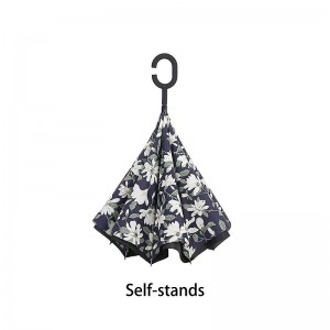 Дъждовен чадър ветроустойчив с цветен печат дизайн обратния чадър ивица