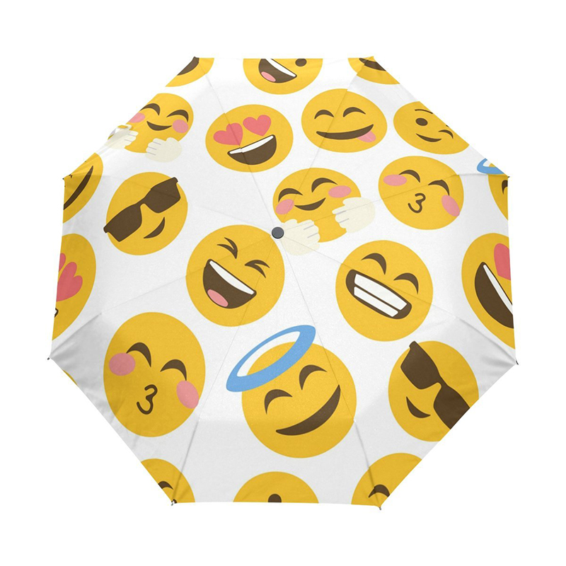 Чудесен по-евтин печат по поръчка Emoji пълен автоматичен чадър 3 сгъваеми