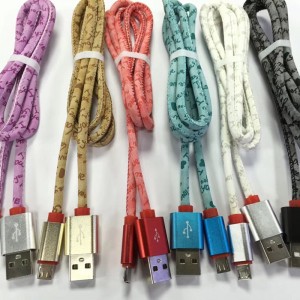 PU кожа буквено писмо Бързо зареждане кръгъл алуминиев корпус USB кабел за микро USB, тип C, iPhone светкавично зареждане и синхронизация