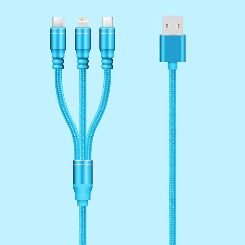 3 IN 1 Плетен кабел Зареждане кръгъл алуминиев корпус USB 2.0 Micro до мълния Тип C micro USB кабел за данни