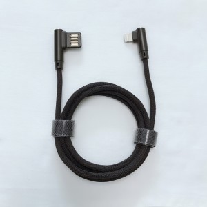 Двулицево USB 2.0 Двоен прав ъгъл Плетено бързо зареждане Алуминиев корпус USB кабел за данни за микро USB, Тип C, iPhone светкавичен заряд ...