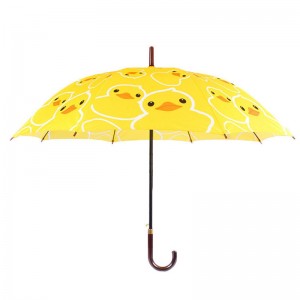 23 инчов pongee плат автоматично отворен жълт патица модел карикатура прав чадър