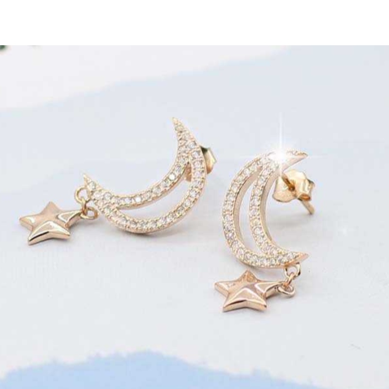 S925 Car Flower Tremella Ornament Star Moon вградени модни обеци от циркон