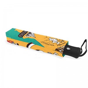 Ветроустойчив потребителски печат pongee плат 2 секции фибростъкло ребра автоматично 3 сгъваеми чадъра