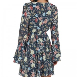 Камбана ръкав за женска модна печат мини рокля