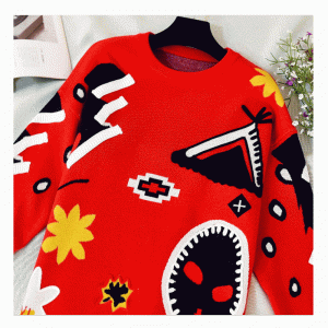 Европейски американски размер жакард пуловер Дизайн Плътен топъл рокля трикотаж