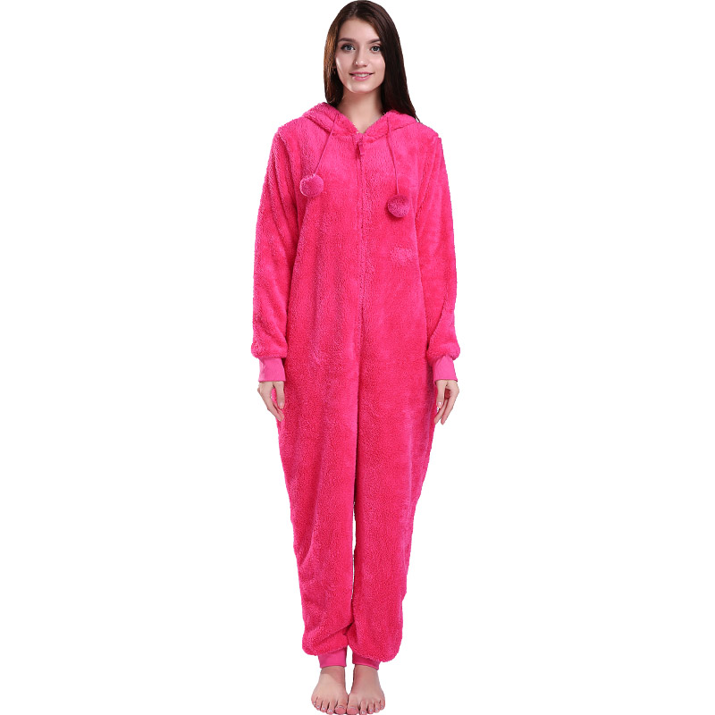 Дамски пижами с гореща роза Onesie с качулки с животински уши