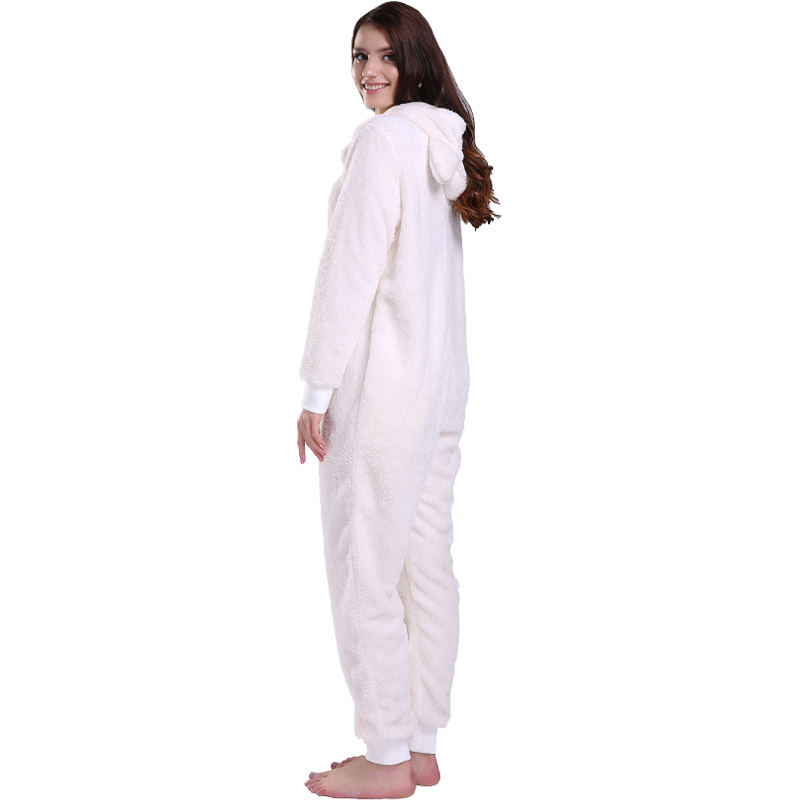 Дамски пижами с крем Onesie с качулки с животински уши