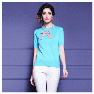 Персонализирани OEM пеперуда възел Rhinestone шие летен дамски пуловер плетен пуловер