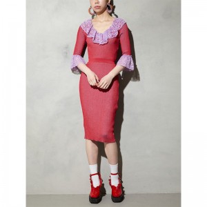 Персонализирани летни къси ръкави дантела плитки Дамски молив пуловер плетена рокля