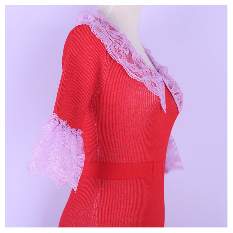 Персонализирани летни къси ръкави дантела плитки Дамски молив пуловер плетена рокля