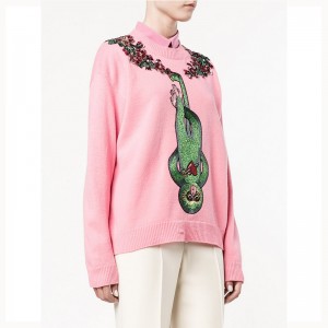 Дамски забавни маймунски апликации с мъниста, декорирани пуловери, екипаж на врата