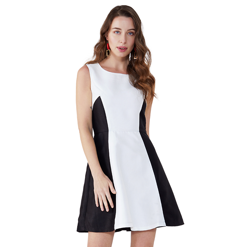 2019 Черни бели пачуърк сладки ежедневни рокли Дамски рокли дрехи JSDJ2258