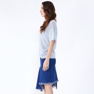 Синя пачуърк асиметрична дънка до коляното Midi Denim пола JCGJ190315027