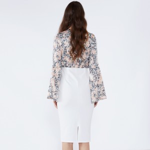 Бяла флорална обвивка с флуиран ръкав официална рокля Bodycon 2019 дамско облекло