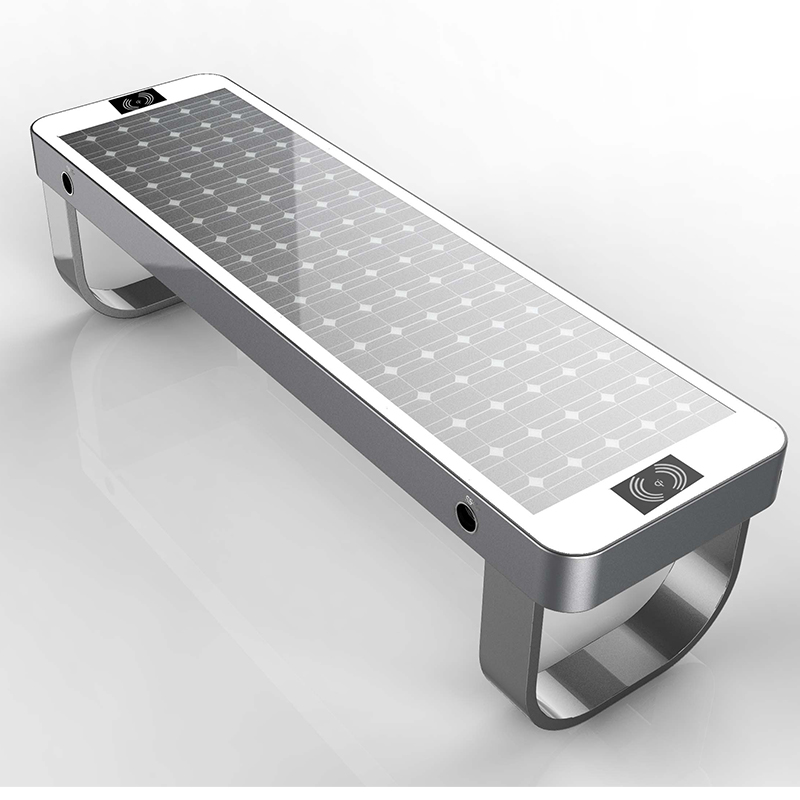 2019 Най-нов дизайн интелигентна градска пейка за слънчеви метални зарядни устройства за мобилен телефон
