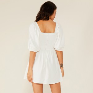 Oem облекло Vestidos Обикновено ежедневни плисирани къси бели шифон дантела рокля