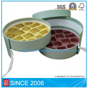 Луксозна твърда кръгла шоколадова кутия с двойни слоеве