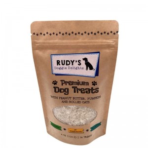 Ламинираща торбичка с крафт хартия с цип, с прозорец за кучешки лакомства