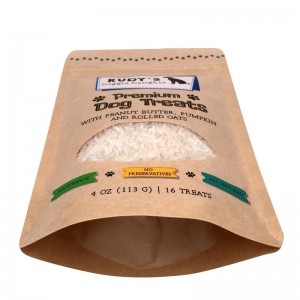 Ламинираща торбичка с крафт хартия с цип, с прозорец за кучешки лакомства