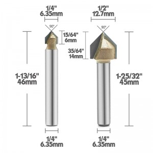 90-градусов V битов рутер, титаново покрито карбидно покритие с 2 флейти с CNC гравиране бит дървообработваща фаска скосяващ фасон, 1/...