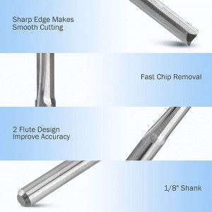 Диаметър 1/8 \"диаметър. Двукраен прав фрезов фрези с прав край на фреза 2 флейти CNC режещ волфрамов стоманен шлиц Дължина на флейта 1...