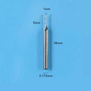 Карбидни фрезови фрези, спирала с двойна флейта с карбид с плосък нос, фреза с CNC бит 1 мм диаметър за рязане.
