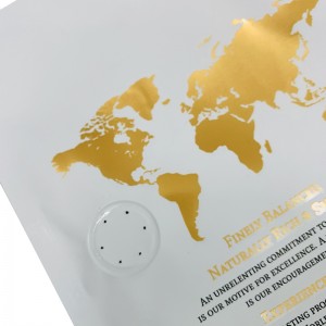 поръчано лого с плоско дъно ламинирано алуминиево фолио за кафе с еднопосочен клапан