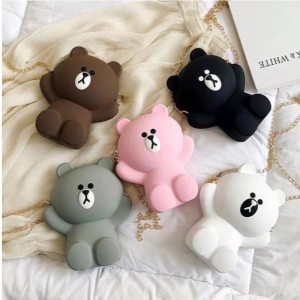 Силиконова карикатура чанта момиче чанта сладка силиконова чанта за мобилен телефон мечка личност верига едно рамо косо чанта ч...