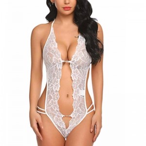 Секси жени Deep V Teddies дамско бельо дантела Babydoll мини боди в бяло червено-зелено роза екип