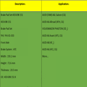 Спирачни накладки (OE: 4E0698151K)