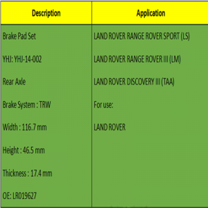Спирачни накладки (OE: LR019627)
