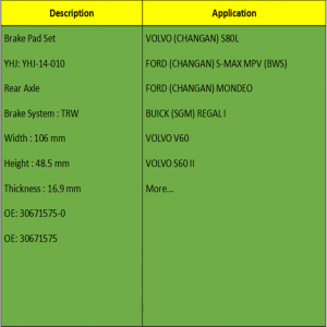 Спирачни накладки (OE: 30671575-0, OE: 30671575)