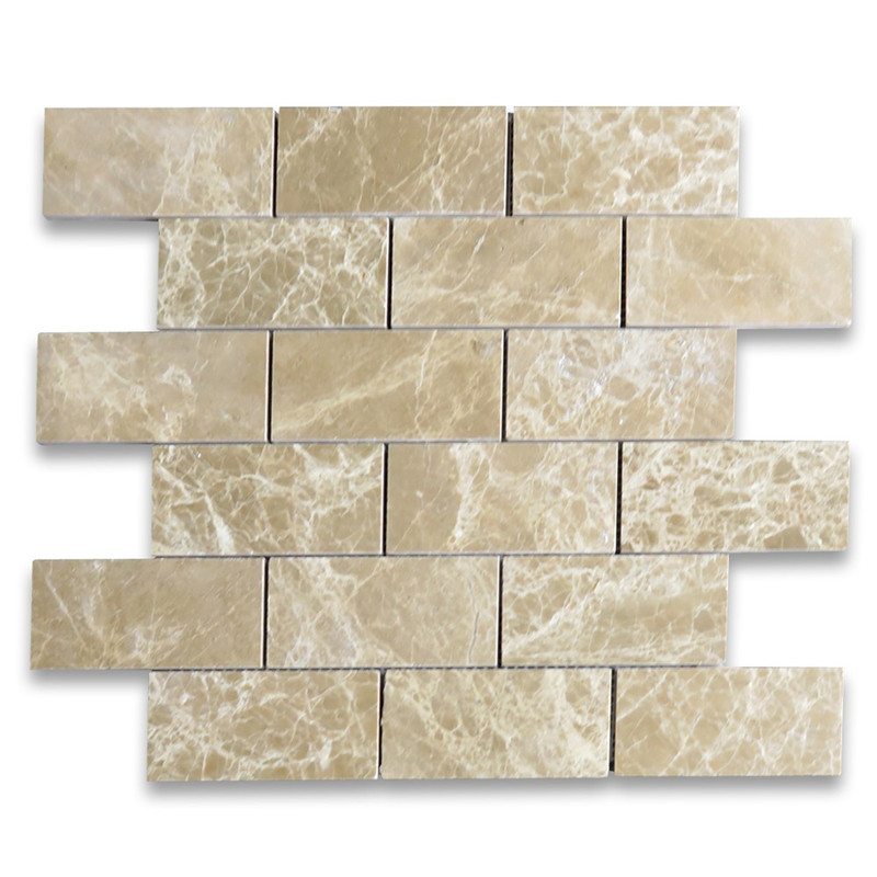 Emperador Light 2x4 Grand Brick Subway Mosaic Tile Poliated