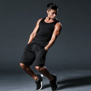 FDMM002-3 Мъжки фитнес костюм, горнище + свободни шорти + тесни панталони за бягане