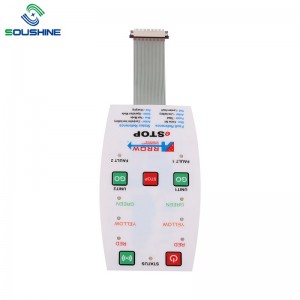 Мембранен превключвател с LED и релефен бутон, гланцово повърхностно решение