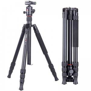 Комплект триножки Kingjoy Travel Tripod, алуминиев статив за видеокамера с теглеща глава за теглене, централна колона, регулируем ъгъл на к...